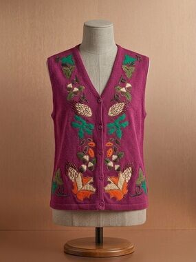 Vintage Embroidered Fall V-Neck Knit Vest